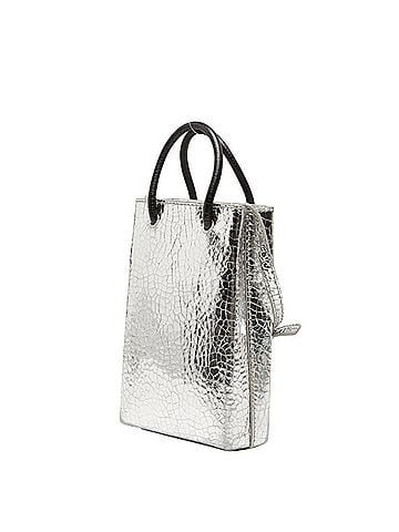 Balenciaga Balenciaga Shopping Phone Holder Crossbody Shoulder Bag, Silver Leather, Women's BALENCIAGA (view 2)