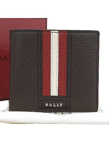 Bally Bally Striped Bi-fold Wallet, Leather, Dark Brown x White Red (view 1)