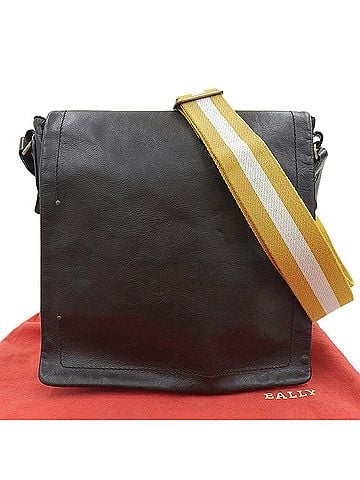 Bally Bally Striped Shoulder Bag, Leather, Dark Brown (view 1)