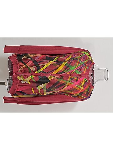 Escada Escada Twin Set Crew Neck Cardigan in Abstract Printed Red Wool (view 1)