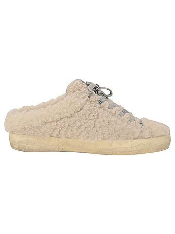 Golden Goose Golden Goose Superstar Sabot Distressed Glittered Shearling Slip-On Sneakers in White Wool (view 1)