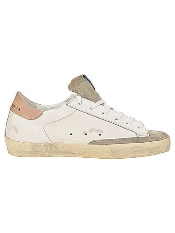 Golden Goose Golden Goose Super-Star with Black Glitter Star and Pink Heel Tab Sneakers in White Leather (view 1)