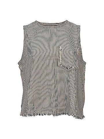 Alexander Wang T by Alexander Wang Denim Pinstripe Crop Top in White Cotton (view 1)