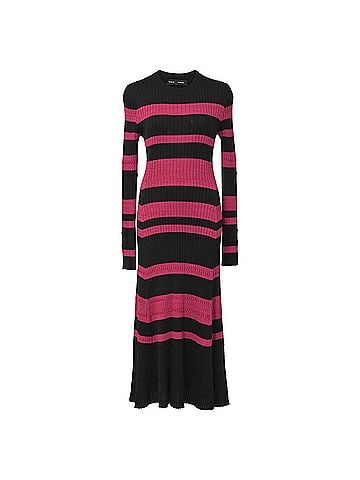 Proenza Schouler Proenza Schouler Striped Rib Knit Long-Sleeve Midi Dress in Pink Wool (view 1)
