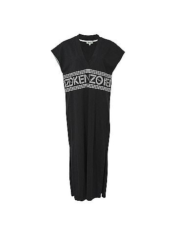 Kenzo Kenzo V-neck Logo Midi Dress in Black Cotton (view 1)