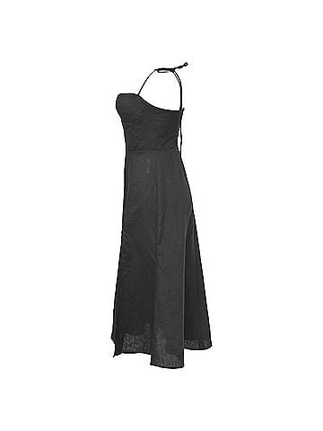 Reformation Reformation Tie-Strap Nebraska Dress in Black Linen (view 2)