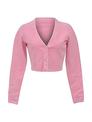 Alexander Wang Alexander Wang.T  Logo-Embossed Cropped Cardigan in Pink Merino Wool (view 1)