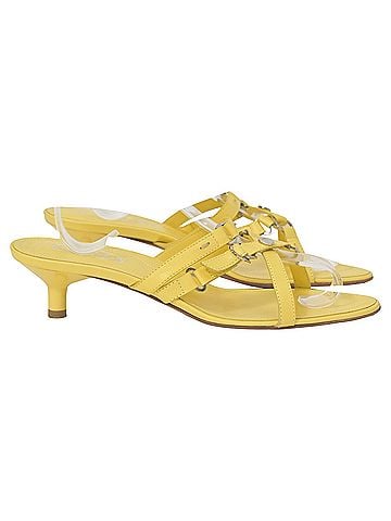 Tod's  Tod's Kitten Heel Slide Sandals in Yellow Leather (view 1)