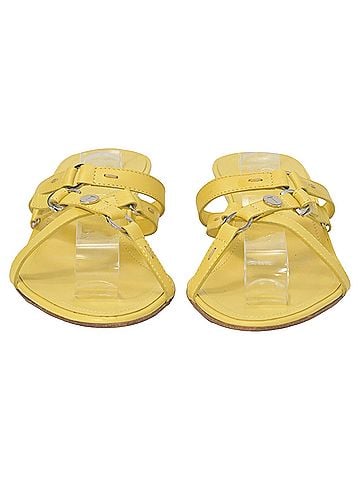 Tod's  Tod's Kitten Heel Slide Sandals in Yellow Leather (view 2)