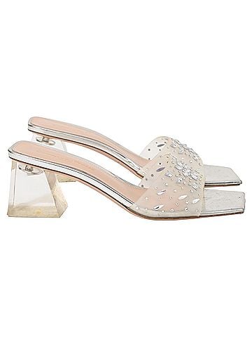 Gianvito Rossi Gianvito Rossi Crystal-Embellished Transparent Heels in Silver Leather  (view 1)