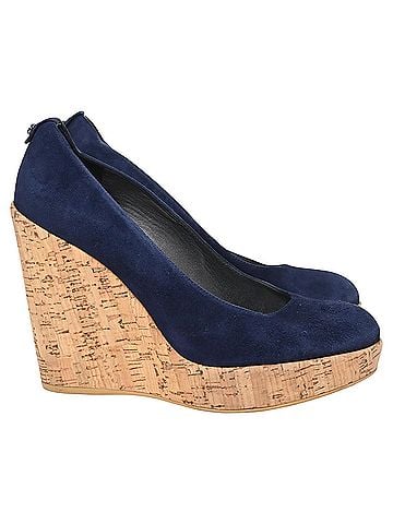 Stuart Weitzman Stuart Weitzman Corkswoon Wedge Pumps in Navy Blue Suede (view 1)