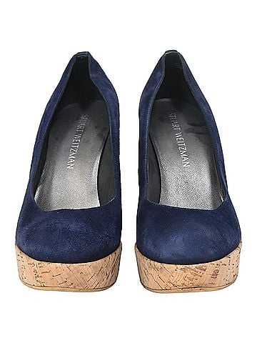 Stuart Weitzman Stuart Weitzman Corkswoon Wedge Pumps in Navy Blue Suede (view 2)