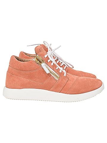 Giuseppe Zanotti  Giuseppe Zanotti Lace-Up High-Top Sneakers in Coral Suede (view 2)