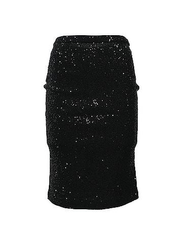 Oscar De La Renta  Oscar De La Renta Knitted Sequined Midi Fitted Skirt in Black Wool (view 1)