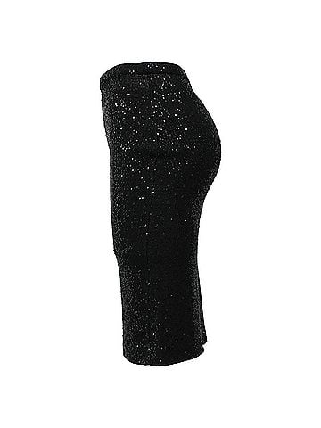 Oscar De La Renta  Oscar De La Renta Knitted Sequined Midi Fitted Skirt in Black Wool (view 2)