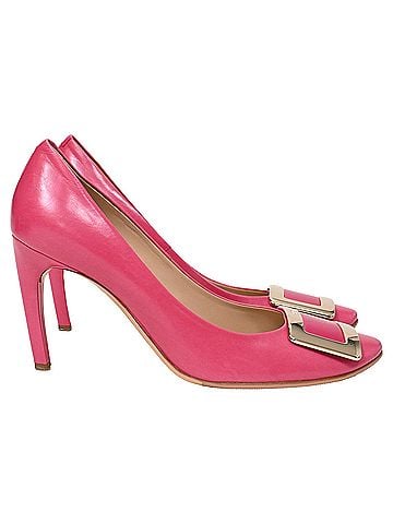 Roger Vivier  Roger Vivier Trompette Buckle Detail Pumps in Pink Calfskin Leather (view 1)