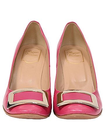 Roger Vivier  Roger Vivier Trompette Buckle Detail Pumps in Pink Calfskin Leather (view 2)