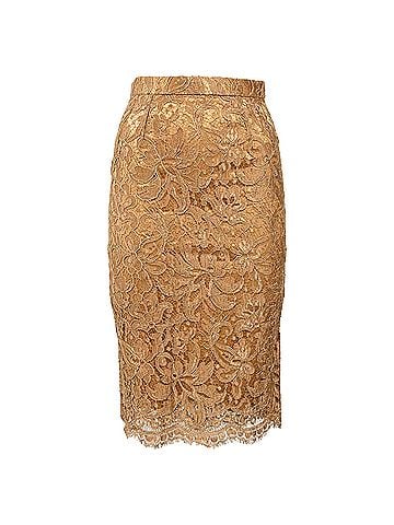 Dolce & Gabbana  Dolce & Gabbana Lace Detail Midi Pencil Skirt in Brown Viscose (view 1)