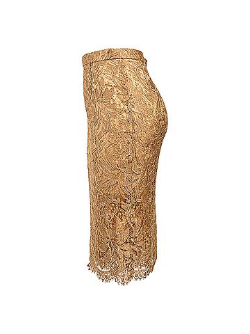 Dolce & Gabbana  Dolce & Gabbana Lace Detail Midi Pencil Skirt in Brown Viscose (view 2)