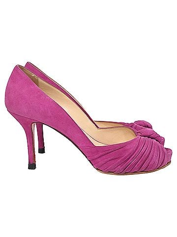 Christian Louboutin  Christian Louboutin Lady Gres Knotted Peep Toe Pumps in Pink Suede (view 1)