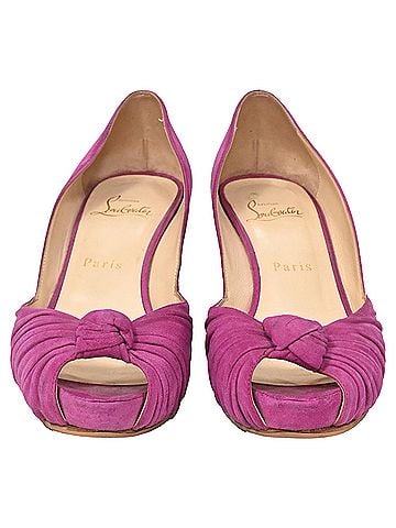 Christian Louboutin  Christian Louboutin Lady Gres Knotted Peep Toe Pumps in Pink Suede (view 2)