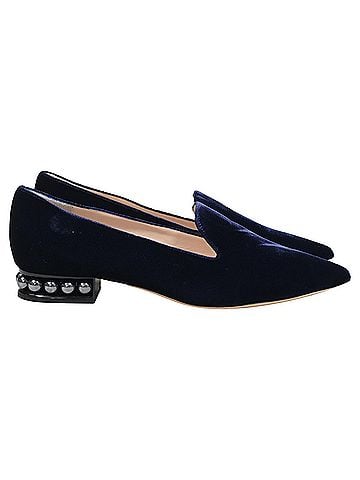 Nicholas Kirkwood Nicholas Kirkwood Faux Pearl Embellished Loafers In Navy Blue Velvet (view 1)