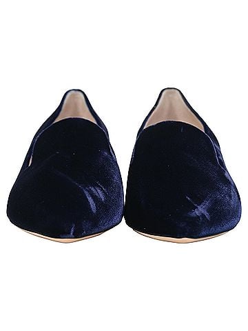Nicholas Kirkwood Nicholas Kirkwood Faux Pearl Embellished Loafers In Navy Blue Velvet (view 2)