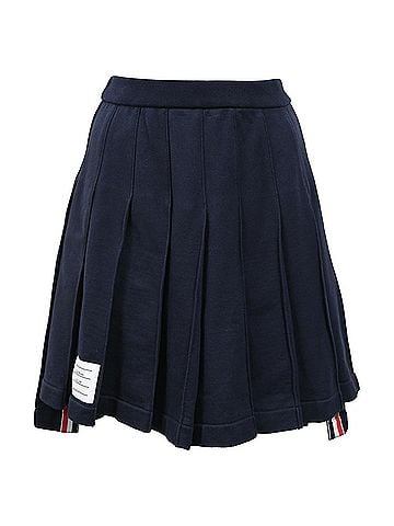Thom Browne Thom Browne Classic Loopback Pleated Mini Skirt in Navy Blue Cotton (view 1)