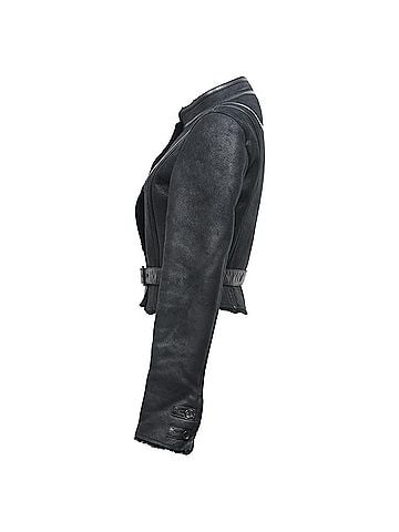 Céline  Celine Belted Mandarin Collared Jacket in Black Leather (view 2)