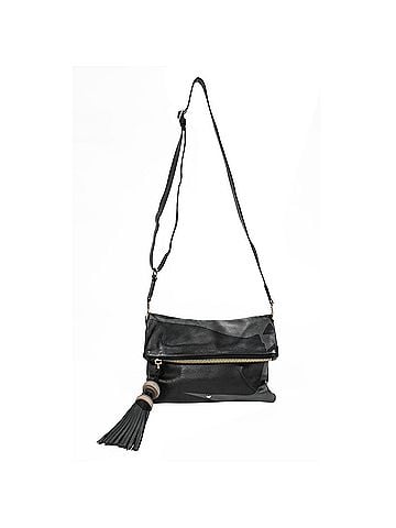 Anya Hindmarch Anya Hindmarch Foldover Tassel Crossbody Bag in Black Leather (view 1)