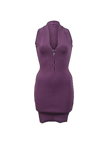 Alexander Wang  Alexander Wang Knitted Cutout Mini Bodycon Dress in Purple Viscose (view 1)