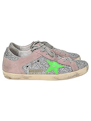 Golden Goose  Golden Goose Superstar Glittered Sneakers in Silver Leather and Suede (view 1)