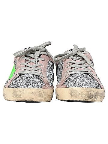 Golden Goose  Golden Goose Superstar Glittered Sneakers in Silver Leather and Suede (view 2)