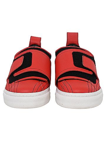 Paco Rabanne Paco Rabanne Contoured Effect Sneakers in Red Leather (view 2)