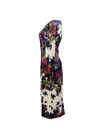 Erdem  Erdem Floral Printed Knee-Length Dress in Multicolor Silk (view 2)