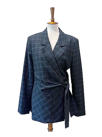 Tibi Marvel Plaid Wool Blend Tie Waist Jacket (view 1)
