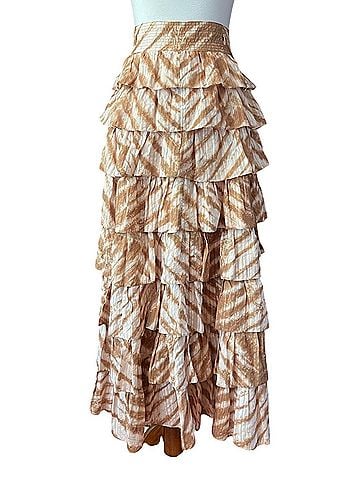 Ulla Johnson Margot Tie Dye Tiered Ruffle Sand Casual Skirt (view 1)