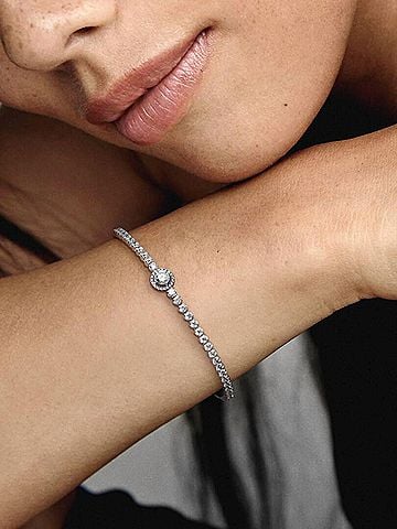 Pandora Sparkling Halo Small Tennis Bracelet in Silver (view 2)