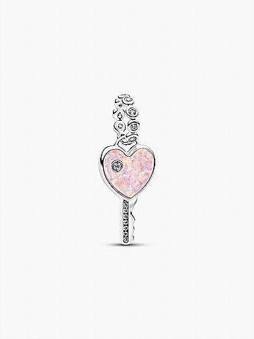 Pandora Opalescent Heart Key Dangle Charm in Silver (view 1)