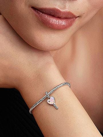 Pandora Opalescent Heart Key Dangle Charm in Silver (view 2)