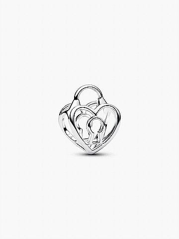 Pandora Openwork Heart Padlock Charm in Silver (view 1)