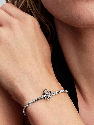 Pandora Openwork Heart Padlock Charm in Silver (view 2)