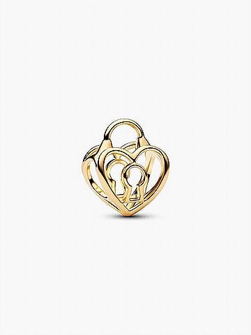 Pandora Openwork Heart Padlock Charm in Gold (view 1)