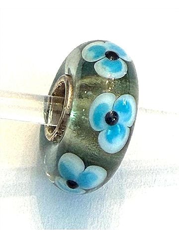 Trollbeads Women's Universal Charm Bead in Unique Light Green/Blue Flowers/Black Dots (view 1)