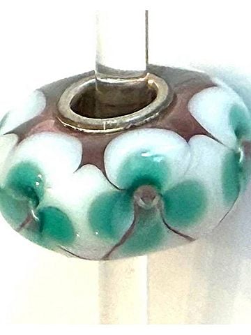 Trollbeads Women's Universal Charm Bead in Unique Light Pink/White With Aqua Flowers (view 2)