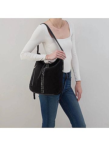 Hobo The Original Merrin Backpack Shoulder Bag in Black Suede (view 2)