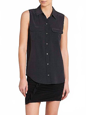 Equipment Sleeveless Slim Signature Top in True Black (view 2)