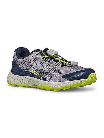 Merrell Little Kid's Moab Flight Low Sneaker in Grey/Navy/Citron (view 2)