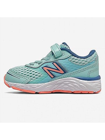 New Balance Infant-Toddler 680 Running Shoe in Bali Blue/Ginger Pink (view 2)