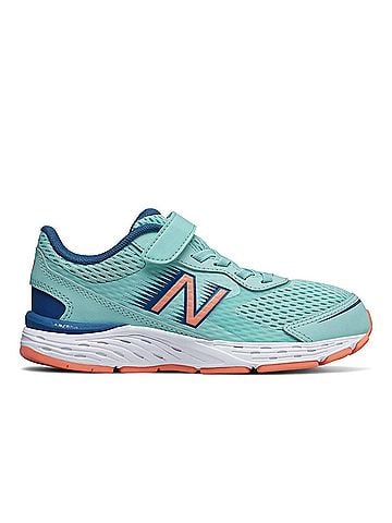 New Balance Little Kid's 680 Running Shoe in Bali Blue/Ginger Pink (view 1)